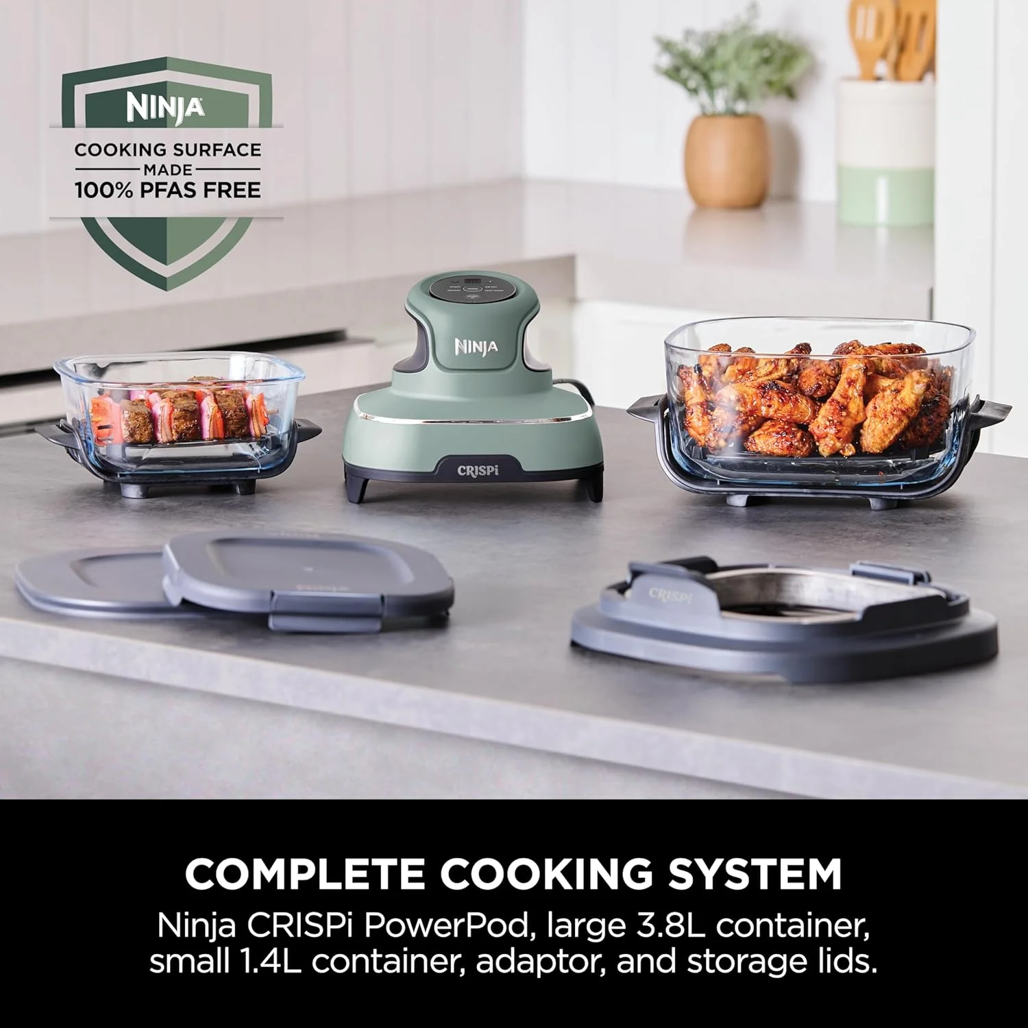 Ninja FN101UKSG CRISPi 4-in-1 Portable Glass Airy Fryer, Sage - Image 3